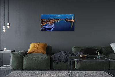 Obrazy na plátně Loď moře město na noční obloze