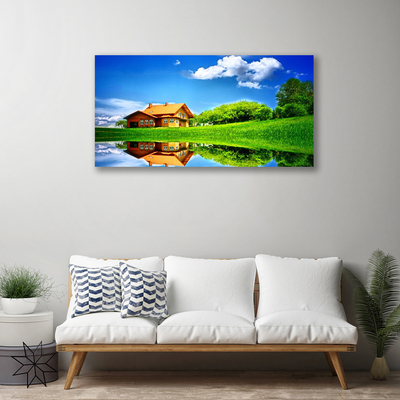 Obraz na plátně Dům Jezero Tráva Příroda