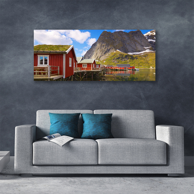 Obraz na plátně Domy Jezero Hory Krajina