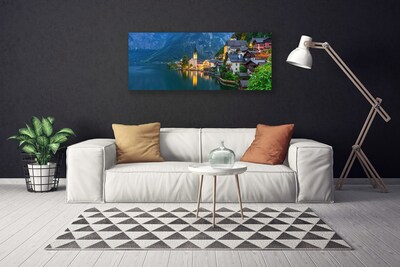Obraz na plátně Hory Městečko Noc Jezero