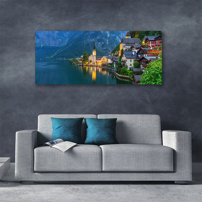 Obraz na plátně Hory Městečko Noc Jezero