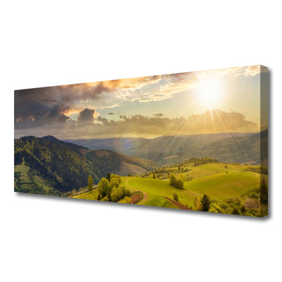 Obraz na plátně Hory Louka Západ Slunce