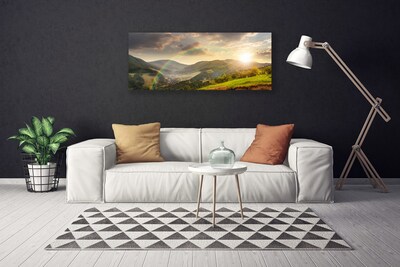 Obraz na plátně Louka Hory Západ Slunce