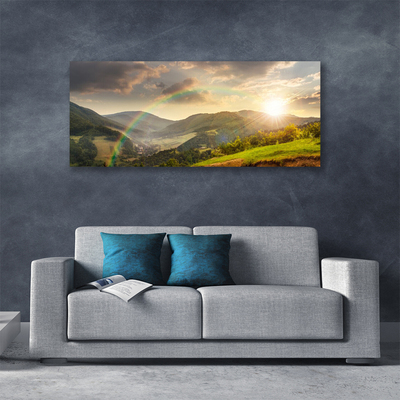 Obraz na plátně Louka Hory Západ Slunce