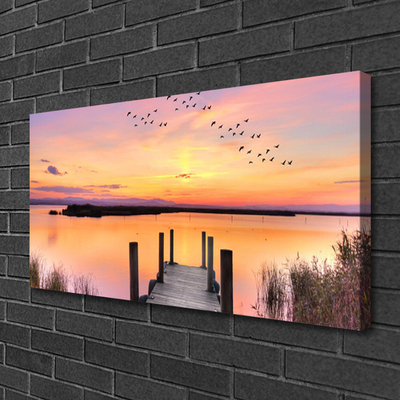 Obraz na plátně Molo Západ Slunce Jezero
