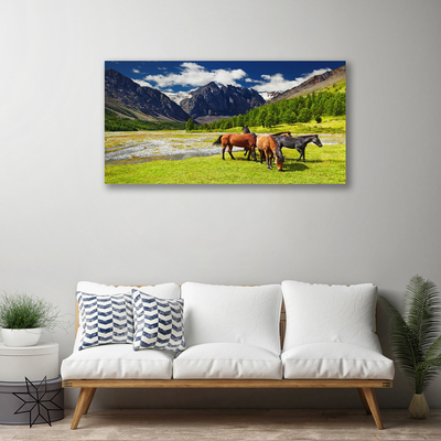 Obraz na plátně Hory Stromy Koně Zvířata