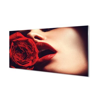 Obraz na skle Rose žena v ústech