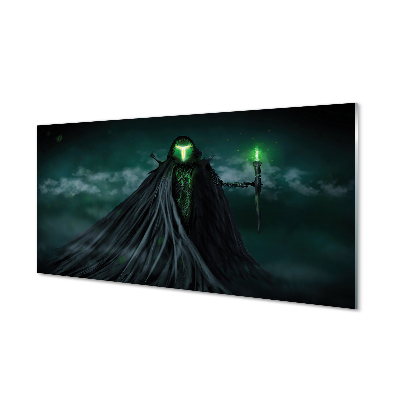 Obraz na skle Temná postava zeleného ohně