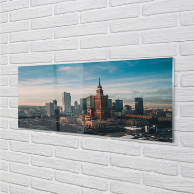 Obraz na skle Varšava panorama mrakodrapů svítání