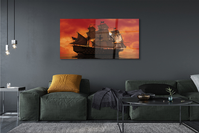 Obraz na skle Loď moře oranžová obloha