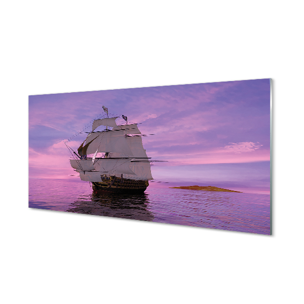 obraz-na-skle-fialove-nebe-ship-sea