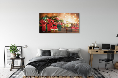 Obraz na skle Dárky vánoční ozdoby světla