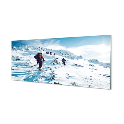 Obraz na skle Lezení na hory v zimě