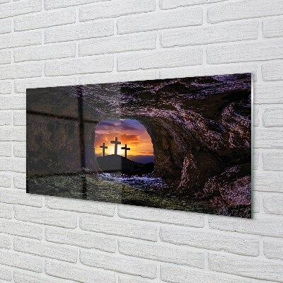 Obraz na skle kříže při západu slunce