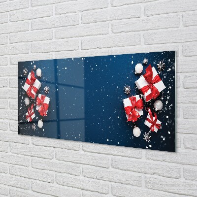 Obraz na skle Dárky cetky sníh