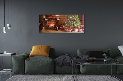 Obraz na skle Krbová dárky vánoční stromky