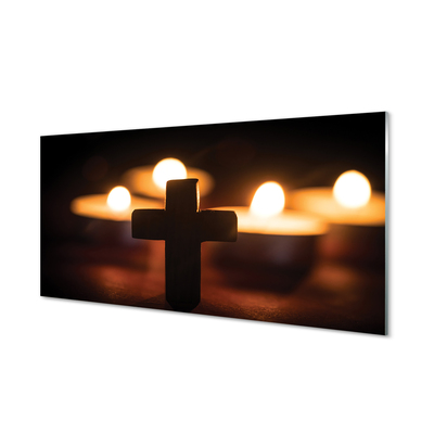Obraz na skle kříž svíček