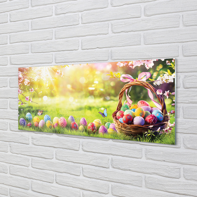 Obraz na skle Basket vejce květina louka
