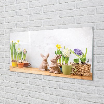 Obraz na skle květiny králíci