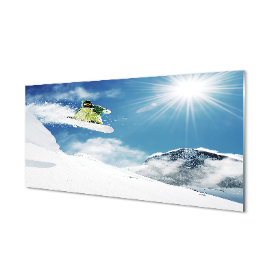 Obraz na skle Man mountain snow board