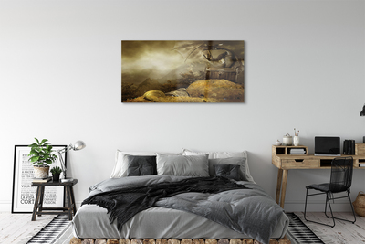 Obraz na skle Dragon horské mraky zlato
