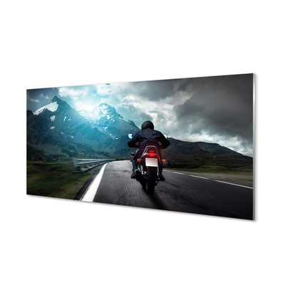 Obraz na skle Motocyklu horské silnici muž nebe