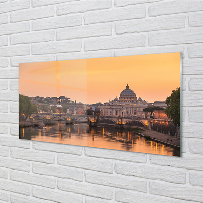 Obraz na skle řeka Řím Sunset mosty budovy