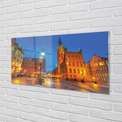 Obraz na skle Gdańsk Staré Město v noci kostel