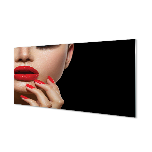 Obraz na skle Žena červené rty a nehty