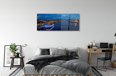 Obraz na skle Loď moře město na noční obloze