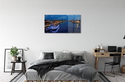 Obraz na skle Loď moře město na noční obloze