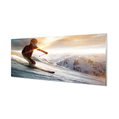Obraz na skle lyžařské hůlky muž