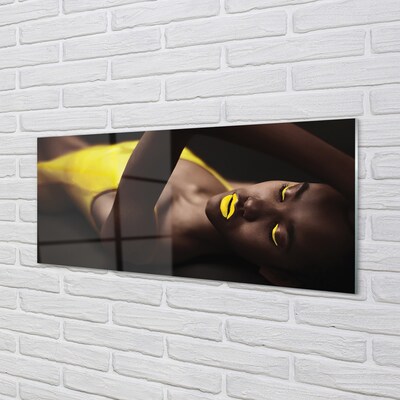 Obraz na skle Žena žlutá ústa