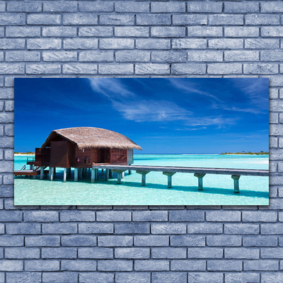 Obraz na skle Moře Pláž Dům Architektura