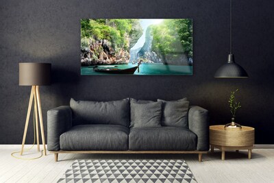 Obraz na skle Hora Voda Loďka Příroda