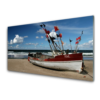 Obraz na skle Moře Pláž Loďka Krajina