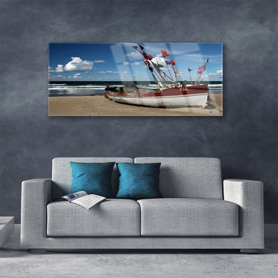 Obraz na skle Moře Pláž Loďka Krajina