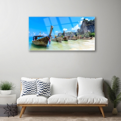 Obraz na skle Loďka Moře Pláž Krajina