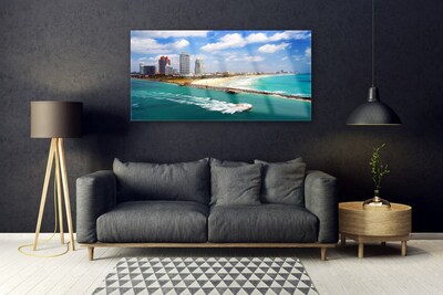 Obraz na skle Moře Pláž Město Krajina
