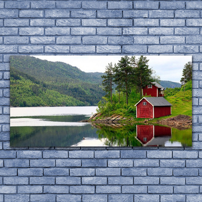 Obraz na skle Hory Dům Jezero Krajina
