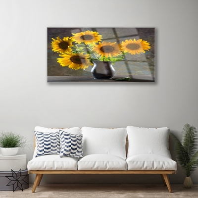 Obraz na skle Slunečnice Váza Rostlina