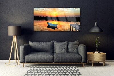Obraz na skle Loďka Most Jezero Krajina