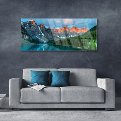 Obraz na skle Hora Les jezero Krajina