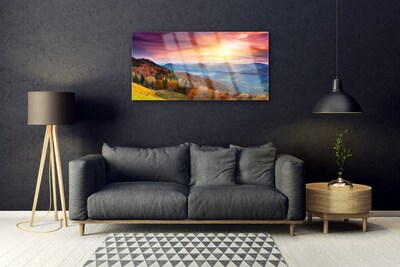 Obraz na skle Hora Les Slunce Krajina