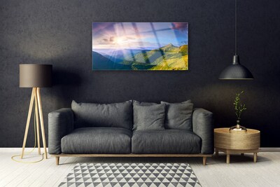 Obraz na skle Hora Louka Slunce Krajina