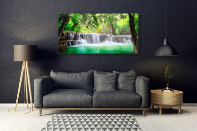 Obraz na skle Vodopád Jezero Les Příroda