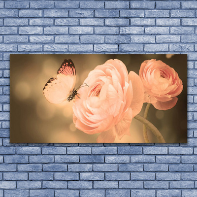 Obraz na skle Motýl Růže Příroda