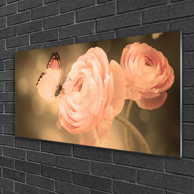 Obraz na skle Motýl Růže Příroda