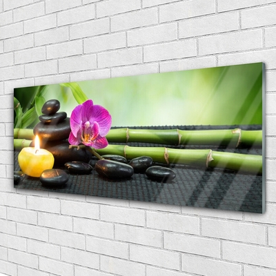 Obraz na skle Bambus Květ Kameny Zen