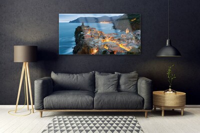 Obraz na skle Moře Město Hory Krajina
